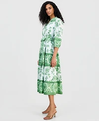 T Tahari Women's Split-Neck Tiered Dress