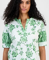 T Tahari Women's Split-Neck Puffed-Sleeve Top