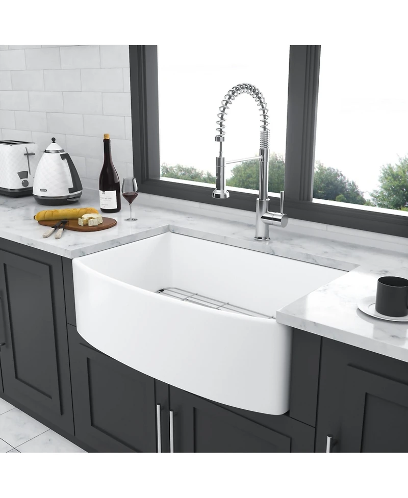 flynama 30x19x10inch White Farmhouse Sink Ceramic Porcelain Arch Edge Apron Front Single Bowl