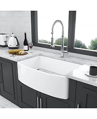 flynama 30x19x10inch White Farmhouse Sink Ceramic Porcelain Arch Edge Apron Front Single Bowl