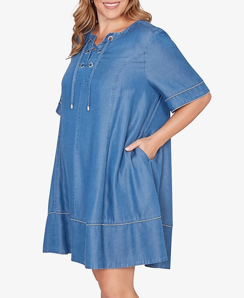 Ruby Rd. Plus Lace-Up Tm Tipped Dress