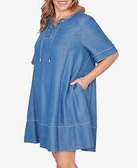 Ruby Rd. Plus Lace-Up Tm Tipped Dress