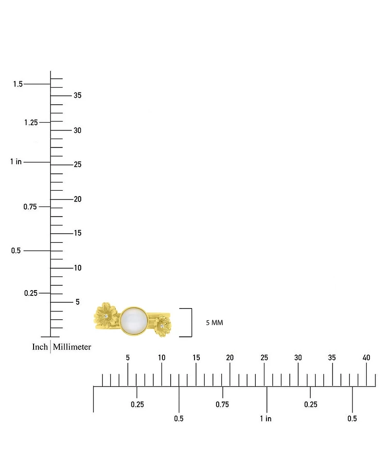 Macy's Diamond (0.01 ct. t.w.) & Imitation Pearl Stackable Ring 14k Yellow Gold Over Sterling Silver