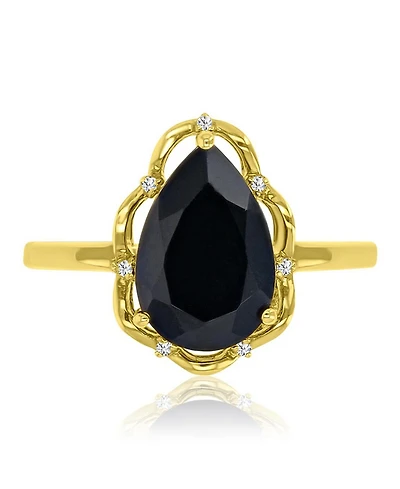 Macy's Onyx (3.03 ct. t.w.) & Diamond (0.028 ct. t.w.) Ring n 14k Yellow Gold Over Sterling Silver