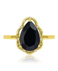 Macy's Onyx (3.03 ct. t.w.) & Diamond (0.028 ct. t.w.) Ring n 14k Yellow Gold Over Sterling Silver