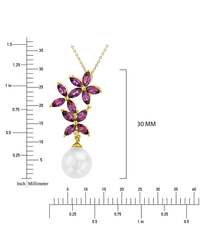 Macy's Imitation Pearl , Garnet (1.2 ct. t.w.) and Diamond (0.002 ct. t.w.) Flower Necklace