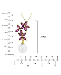 Macy's Imitation Pearl , Garnet (1.2 ct. t.w.) and Diamond (0.002 ct. t.w.) Flower Necklace