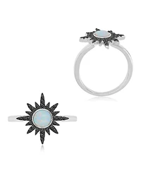 Macy's Black Spinel (0.218 ct. t.w.) and White Opal (5 mm) Starburst Ring Rhodium Over Sterling Silver
