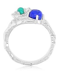 Macy's Malachite (0.14 ct. t.w.) and Lapis (5 mm) Flower Ring Rhodium Over Sterling Silver