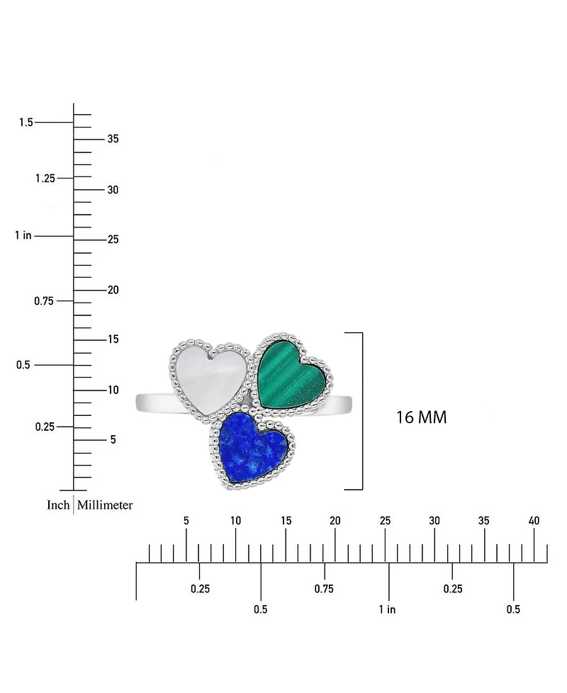 Macy's Malachite (0.8 ct. t.w.) Lapis & Imitation Pearl Tri-Hearts Ring Set Rhodium Over Sterling Silver