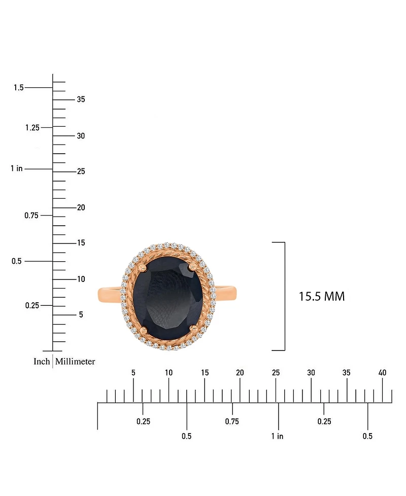 Macy's Created Sapphire (0.22 ct. t.w.) and Onyx Textured Halo Ring n 14k Rose Gold Over Sterling Silver