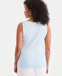 Style & Co Women's Cotton Scalloped V-Neck Sleeveless Top, Exclusively at Macy's