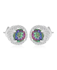 Macy's Diamond (0.21 ct. t.w.) and Mystic Green Stud Earrings