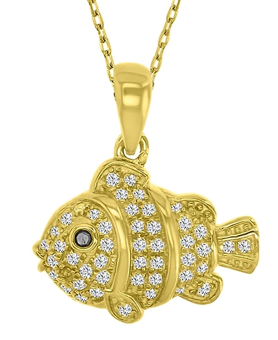 Macy's White Diamond (0.1 ct. t.w.) Fish Necklace in 10k Yellow Gold