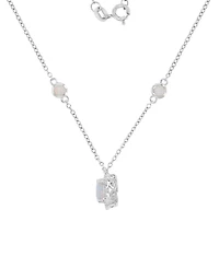 Macy's White Sapphire (0.108 ct. t.w.) & Opal (7mm) Necklace in Rhodium Over Sterling Silver