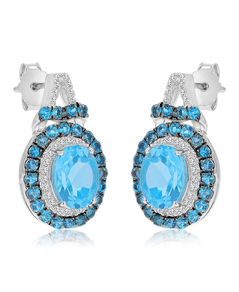Macy's Blue Topaz (1.44 ct. t.w.) & White Sapphire (0.256 ct. t.w.) Oval Earrings in Rhodium Over Sterling Silver