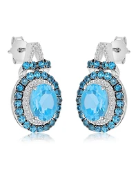 Macy's Blue Topaz (1.44 ct. t.w.) & White Sapphire (0.256 ct. t.w.) Oval Earrings in Rhodium Over Sterling Silver