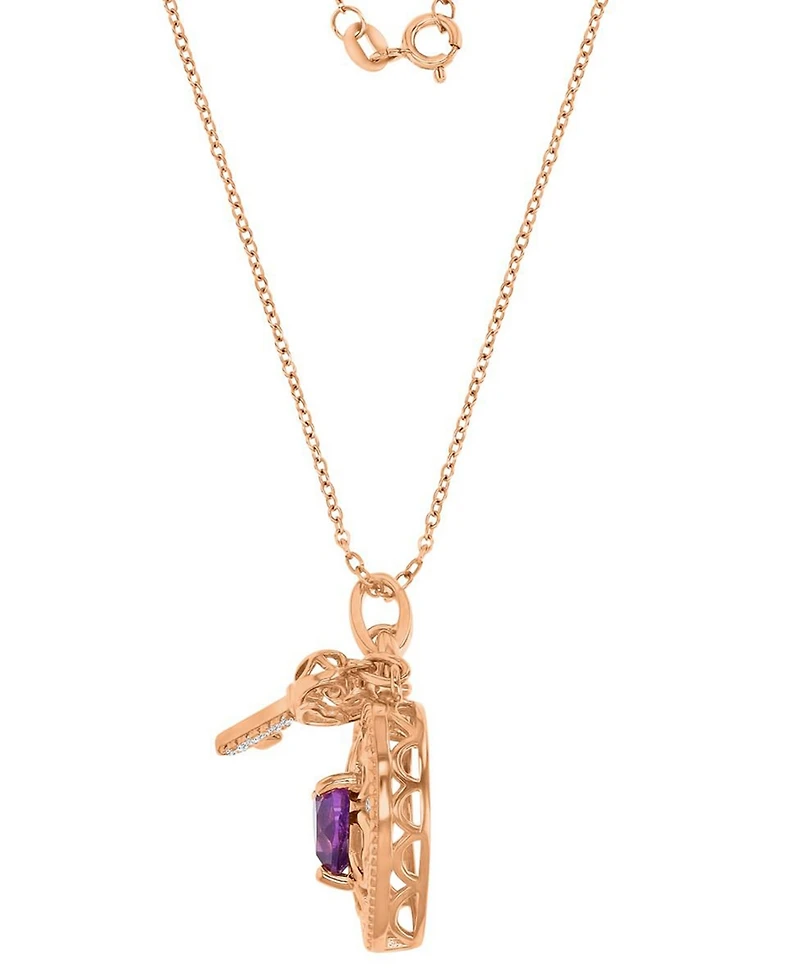 Macy's Amethyst (0.69 ct. t.w.) & Diamond (0.012 ct. t.w.) Heart & Key Necklace in 14k Rose Gold Over Sterling Silver