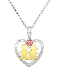 Macy's White Sapphire (0.21 ct. t.w.) and Created Ruby (0.21 ct. t.w.) Heart Necklace in 14k Yellow and White Gold Over Sterling Silver
