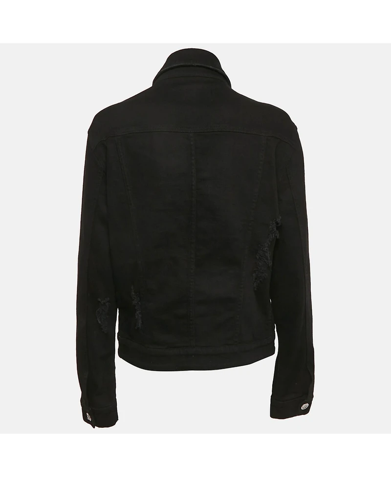 Pre-Owned Versace Women's Pre-Owned Versus Versace Black Distressed Denim Button Detail Jacket