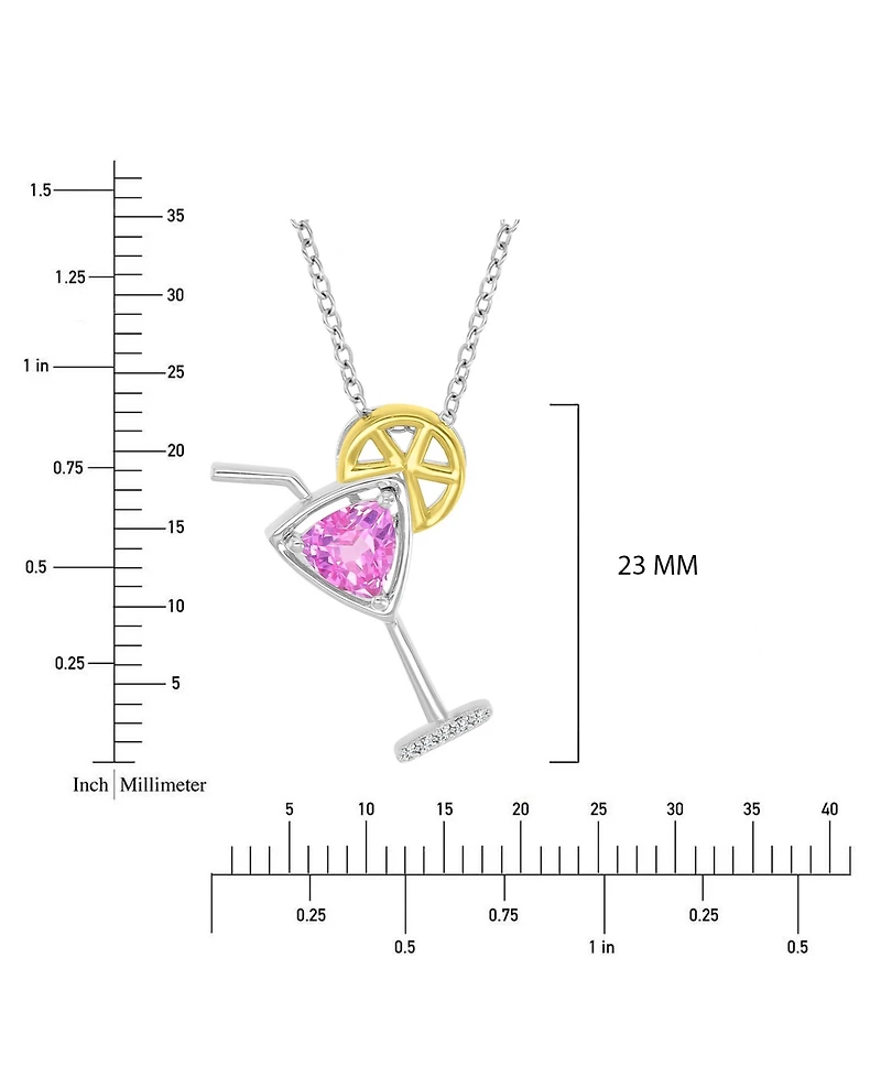 Macy's Diamond (0.015 ct. t.w.) & Pink Sapphire (1.05 ct. t.w.) Martini Glass Necklace in 14K Yellow Gold Over Sterling Silver