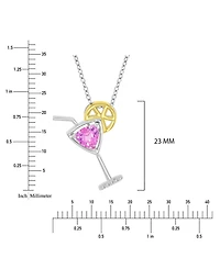 Macy's Diamond (0.015 ct. t.w.) & Pink Sapphire (1.05 ct. t.w.) Martini Glass Necklace in 14K Yellow Gold Over Sterling Silver