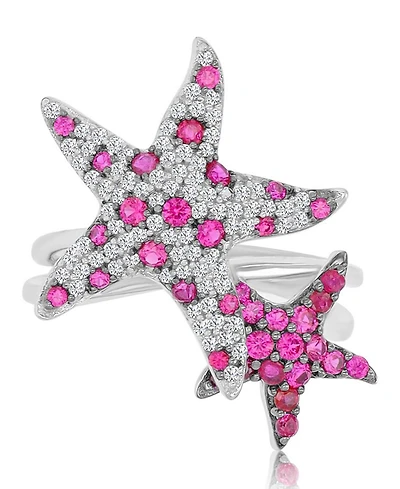 Macy's Ruby (0.88 ct. t.w.) & Created Sapphire (0.43 Duo Star Fish Ring Rhodium Over Sterling Silver