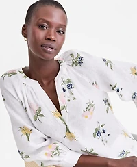 Charter Club Women's 100% Linen Split-Neck Top, Macy's Exclusive