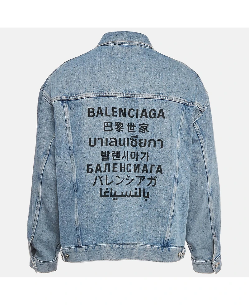 Pre-Owned Balenciaga Women's Blue Logo Print Denim Oversized Jacket