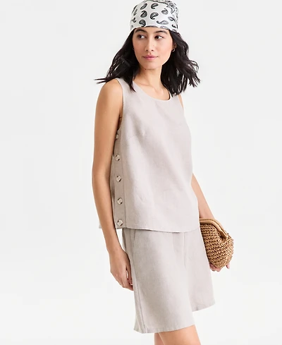 Charter Club Women's 100% Linen Button-Side Top, Macy's Exclusive
