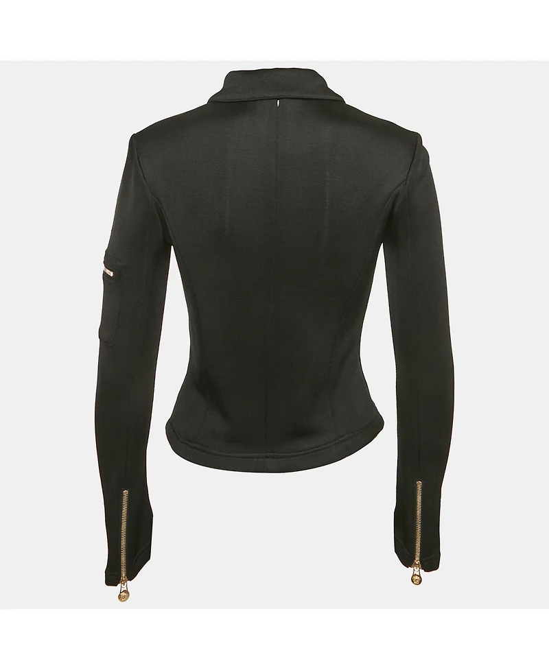 Pre-Owned Versace Women's Black Stretch Knit Medusa Hardware Detail Cropped Jacket