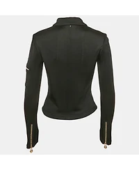 Pre-Owned Versace Women's Black Stretch Knit Medusa Hardware Detail Cropped Jacket