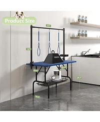 Aostirmotor 47" Large Dog Grooming Table: Foldable Adjustable Height Pet Station with Arms, Nooses & Mesh Tray, Blue