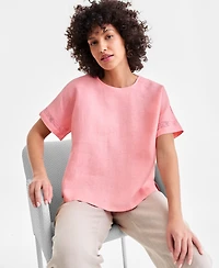 Charter Club Women's 100% Linen Eyelet-Trim Short-Sleeve Top, Macy's Exclusive