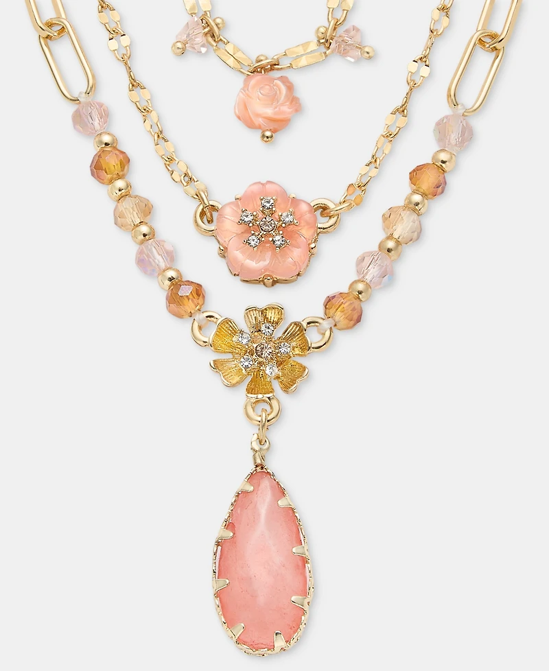 lonna & lilly Mixed Stone Flower Layered Pendant Necklace, 16" + 3" extender