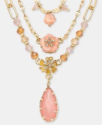 lonna & lilly Mixed Stone Flower Layered Pendant Necklace, 16" + 3" extender