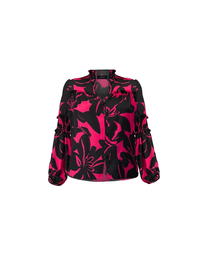 Ivonne Women's Long Sleeve Smocked Blouse with High Neck Tops