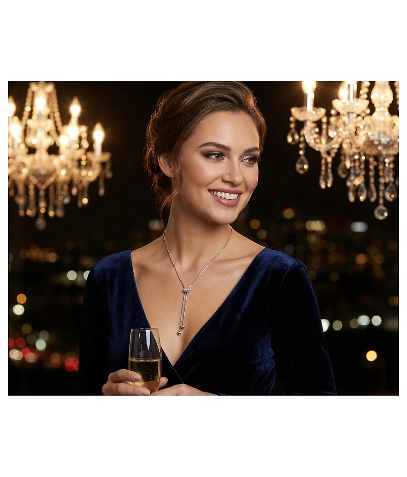 Bling Jewelry Minimalist Cz Geometric Round Ball Linear Lariat Tassel Y Slide Necklace Sterling Silver Adjustable