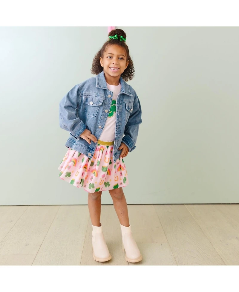Sweet Wink Little Girls Lucky Rainbow Patch St. Patrick's Day Denim Jacket