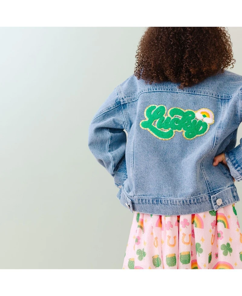 Sweet Wink Little Girls Lucky Rainbow Patch St. Patrick's Day Denim Jacket