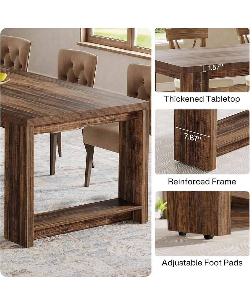 Tribesigns 86.61-Inch Dining Table for 6-8 People, Modern Narrow Long Kitchen Table with Pedestal Base, Farmhouse Extra Long Dining Room Furniture