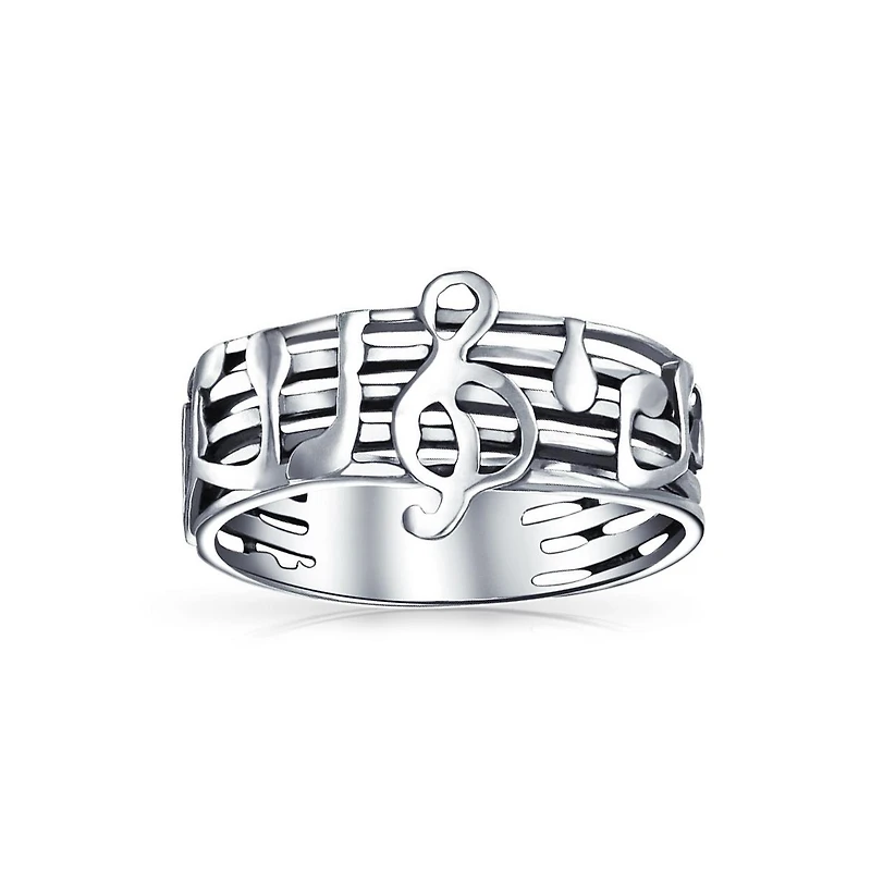 Bling Jewelry Musician Student Teacher Treble Clef Note Music Band Ring Oxidized .925 Sterling Silver