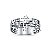 Bling Jewelry Musician Student Teacher Treble Clef Note Music Band Ring Oxidized .925 Sterling Silver