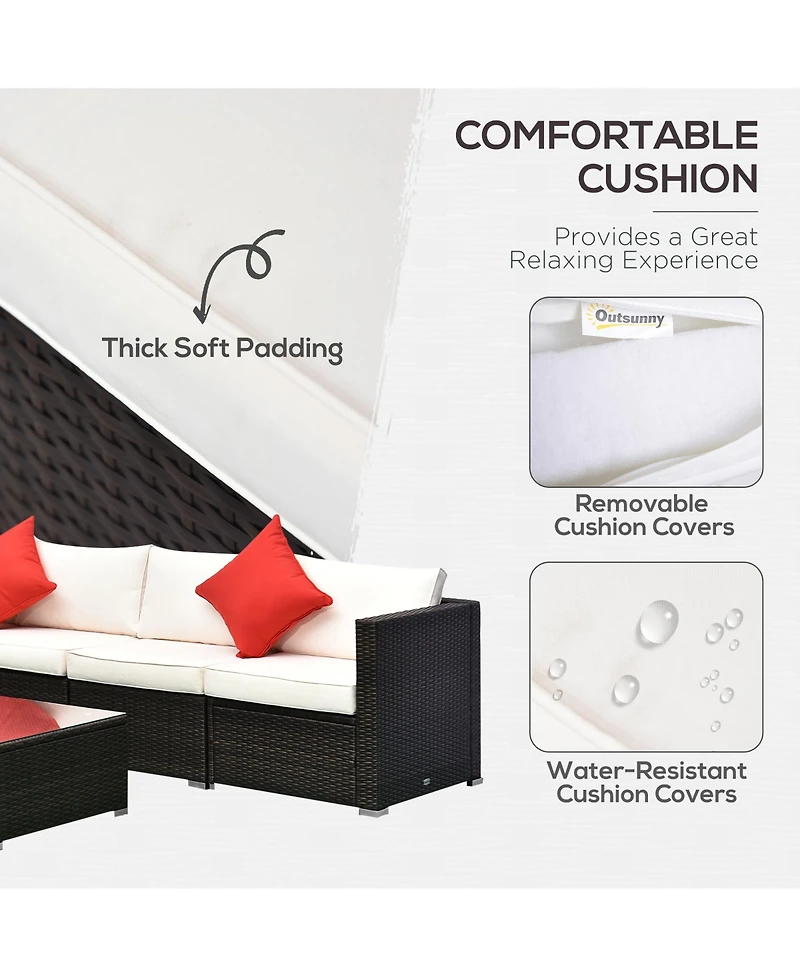 Outsunny 6-Piece Outdoor Patio Rat Wicker Furniture Sofa Set w/ Cushion