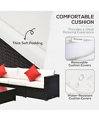 Outsunny 6-Piece Outdoor Patio Rat Wicker Furniture Sofa Set w/ Cushion