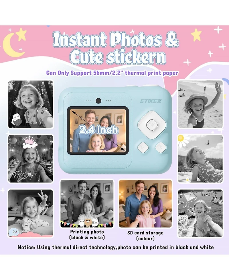 Swifint Kids Instant Print Camera, 1080P Digital Camera with 32GB Sd Card & 3 Paper Rolls. Christmas Birthday Gift for 4-10 Year Old Girls Boys, Blue