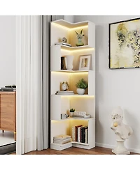 Streamdale Furniture 5-Tier Corner Bookshelf with Led Lights