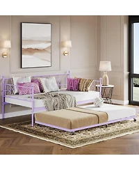 gaomon Daybed with Trundle, Twin Bed with Heart-Shaped Headboard, Sturdy Metal Frame with Steel Slat Support, Easy Assembly for Bedroom & Guest Room