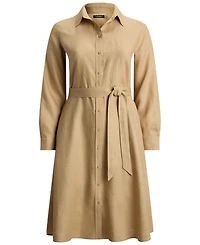 Lauren Ralph Plus Adalina Belted Linen Collared Neck Shirt Dress