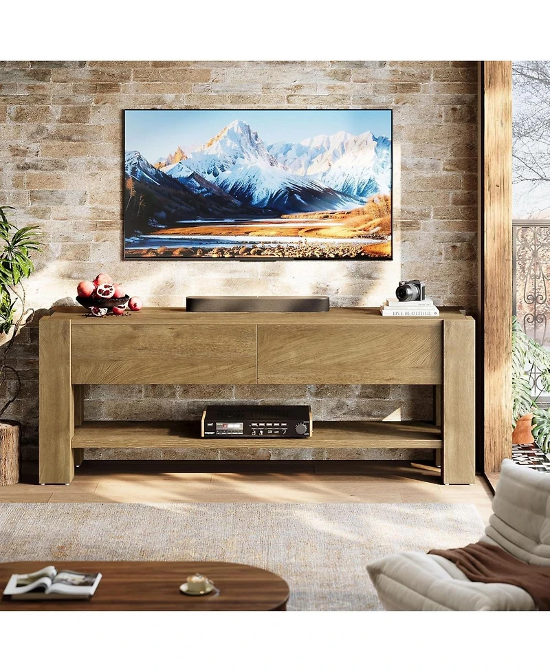 Tribesigns 63" Tv Stand for TVs up to 75-Inch, Entertainment Center with 2 Drawers and Open Storage Shelves, Media Console Television Stands